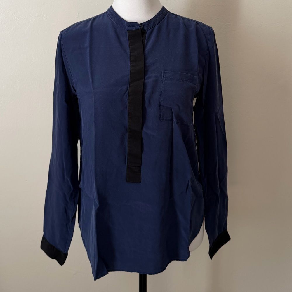 Fossil Women's Navy Blue Blouse with Black Trim